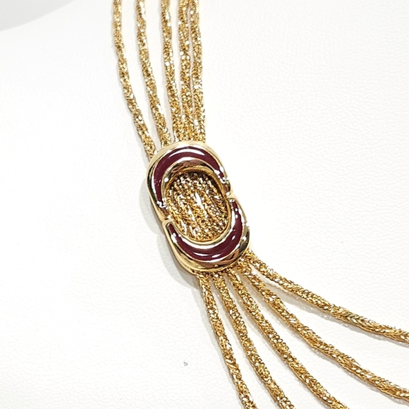 NWT Givenchy Vintage 1979 Multistrand Chain Necklace Maroon Red Crescent Accents - Picture 15 of 16